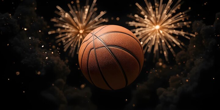 Basketball surrounded by vibrant fireworks - Powered by Adobe