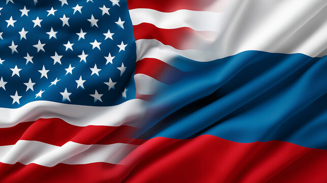Tension between usa and russia flags in conflict political landscape digital art symbolic representation
