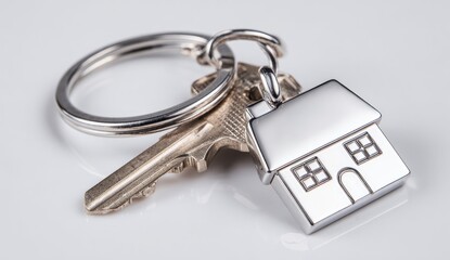 Key and house keychain on a keyring, bright