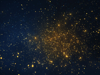 Radiant gold sparkles floating in soft dark night sky