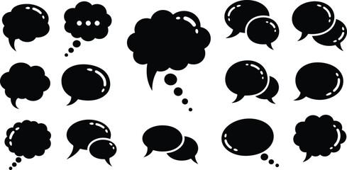 Extensive collection of black speech bubbles and thought clouds for comics and web design © graphicsobai