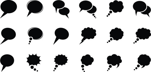 Fototapeta premium Variety of comic style speech bubbles and thought cloud silhouettes for graphic design projects