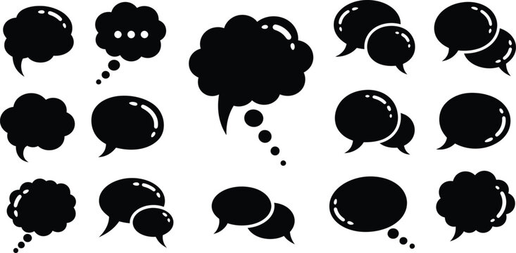 Extensive collection of black speech bubbles and thought clouds for comics and web design