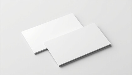 Glossy finish business card mockup in a minimalist and modern mood with two blank cards slightly overlapping on a smooth white surface