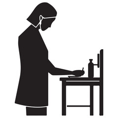  Individual practicing hygiene at a station with a face mask and hand sanitizer