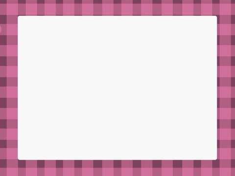 Pink gingham checkered frame with white rectangular center and copy space. Cute picnic style border background suitable for kids design, food packaging, invitation, menu, and social media templates.