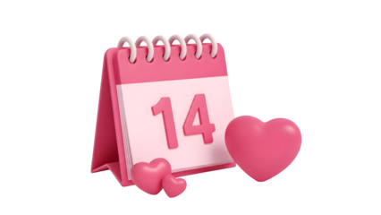 Valentine's day calendar with hearts isolated on transparent background