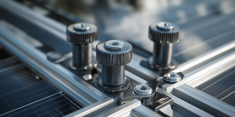 Industrial fasteners close-up machinery components technical photography workshop environment macro view engineering concept