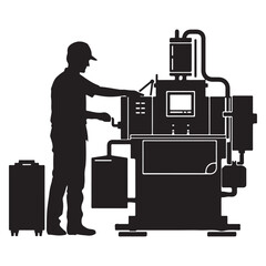  A skilled worker operating heavy industrial machinery in a manufacturing facility silhouette