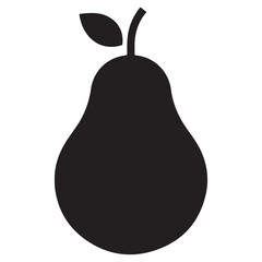  Black silhouette icon of a juicy pear with a small leaf and stem, perfect for design elements