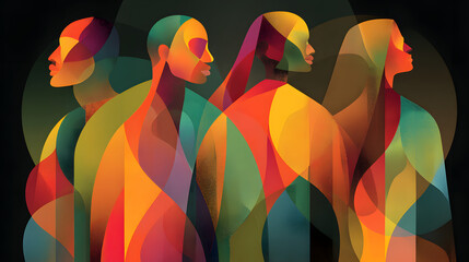 Black History Month colourful abstract illustration of a group of good looking black people Juneteenth racial equality and justice racism and discrimination