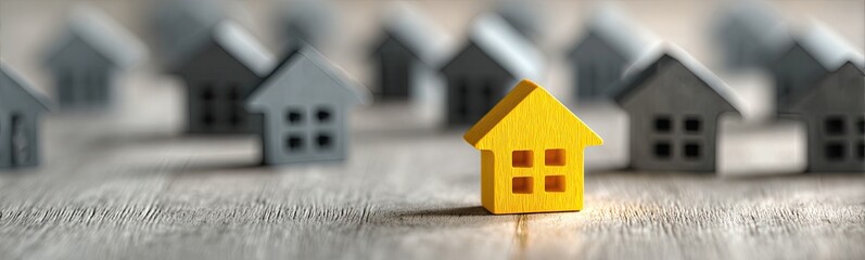 Yellow house stands out among grey houses on textured background