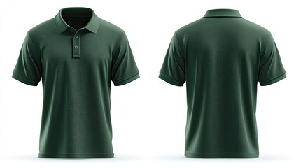 Green polo shirt, front/back view, short sleeve