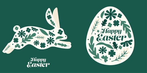 Easter silhouettes with green flowers and clovers