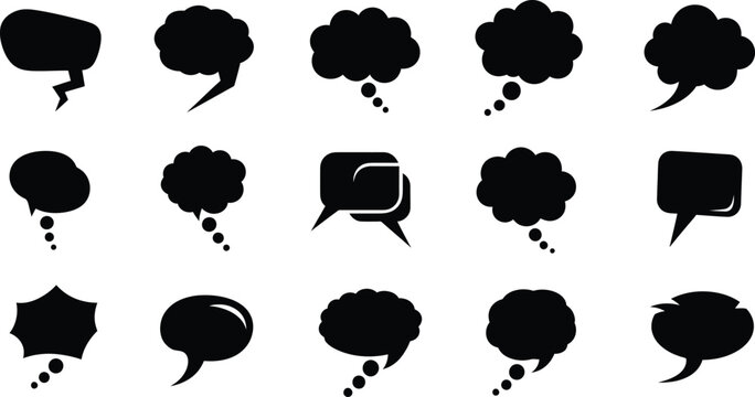 Set of cloud-shaped black thought bubbles and dream clouds for creative brainstorming and comic book illustrations