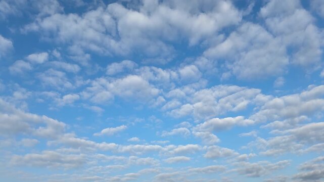 Scattered Puffy White Clouds on Blue Sky, Cloud Pattern, Copy Space, 4K