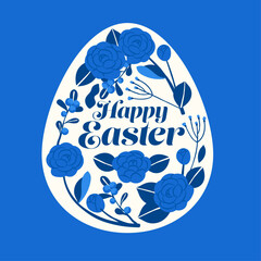 Easter egg with blue roses and floral art elegant vector illustration
