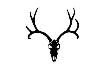 Majestic deer head silhouette with large antlers, stag logo vector illustration