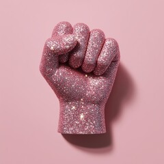 Glittering Pink Fist on Pastel Background