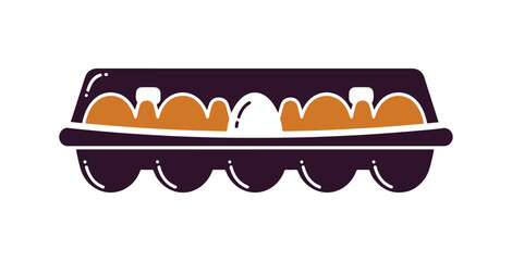 Colorful icon depicting egg storage.  This encompasses an egg package, holder, and box.  It is designed to prevent the absorption of foreign food scents. 