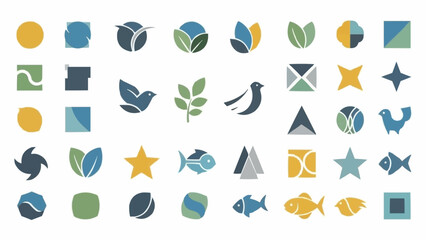 Collection of diverse abstract logo designs featuring nature, animals, and geometric shapes.