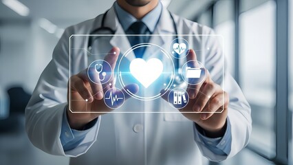 Doctor interacting with digital health interface in modern medical setting