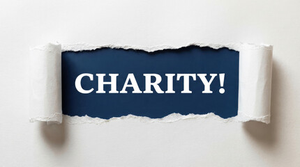 Charity text displayed on a torn paper with a white border emphasizing the importance of giving and support for others
