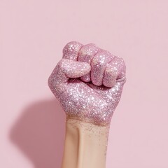 Glittering Pink Fist on Pastel Background