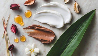 Botanical Skincare Cream And Serum Flatlay