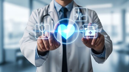 Doctor interacting with digital health interface in modern medical setting