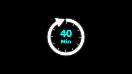 40 Min clock icon illustration. 40 minute illustration on black background and creating a stunning 4k illustration.