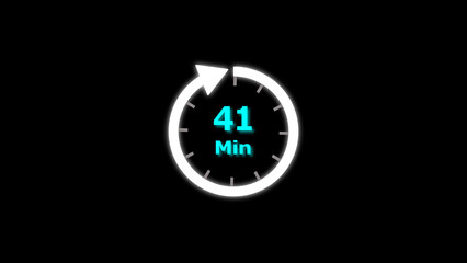 41 Min clock icon illustration. 41 minute illustration on black background and creating a stunning 4k illustration.