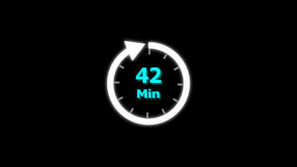 42 Min clock icon illustration. 42 minute illustration on black background and creating a stunning 4k illustration.