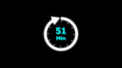 51 Min clock icon illustration. 51 minute illustration on black background and creating a stunning 4k illustration.