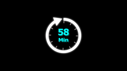 58 Min clock icon illustration. 58 minute illustration on black background and creating a stunning 4k illustration.