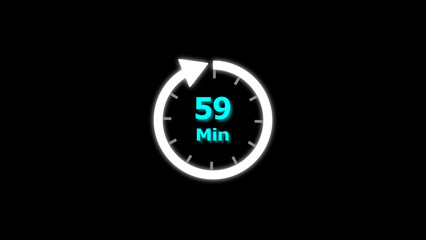 59 Min clock icon illustration. 59 minute illustration on black background and creating a stunning 4k illustration.