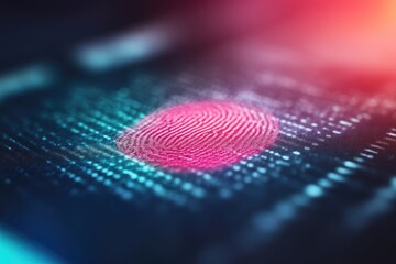 Glowing pink fingerprint rests on a digital grid surface