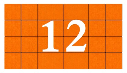 A numerical concept with the number 12 displayed, superimposed on an orange-tiled background, suitable for counting