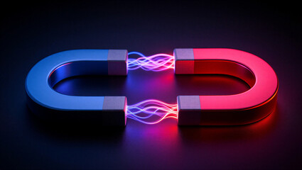 Two horseshoe magnets attracting each other with magnetic field lines transparent background