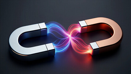 Two horseshoe magnets attracting each other with magnetic field lines transparent background