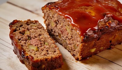 Savory meatloaf with ketchup glaze, classic comfort food preparation, juicy beef recipe meatloaf.