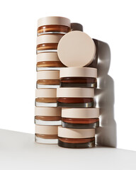 Diverse range of foundation makeup jars in various skin tones