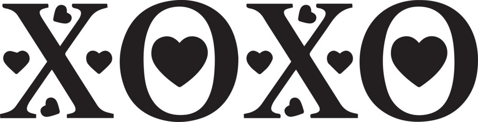Xoxo text with hearts and decorative elements on a white background