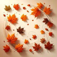 Fototapeta premium A flat-lay composition of vibrant autumn maple leaves in various shades scattered on a cream-colored surface with subtle curled accents