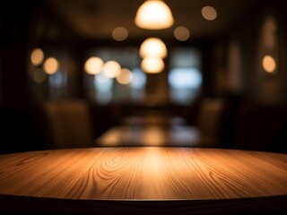 Cozy Corner Empty Wooden Table in Cafe with Soft Vignette & Warm Bokeh | Inviting Eatery Interior