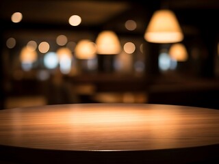 Cozy Corner Empty Wooden Table in Cafe with Soft Vignette & Warm Bokeh | Inviting Eatery Interior