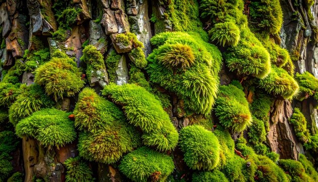 Lush Moss Growth on Tree Bark - A Close-Up View.