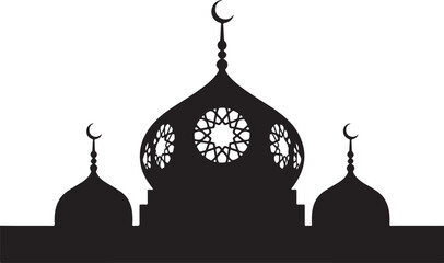 Black silhouette of mosque with domes and minarets 8