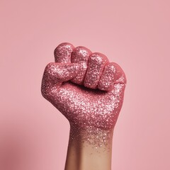 Glittering Pink Fist on Pastel Background