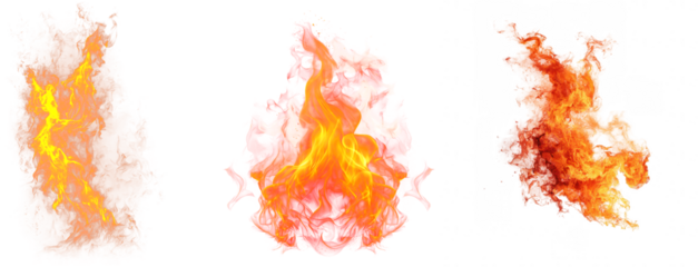 Set of burning fires of flames and sparks on transparent background. For use on light backgrounds. flames burning with large flames creating a fiery border against a white background, perfect